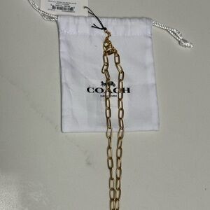 Coach Gold Link Chain Necklace Key & Card Holder